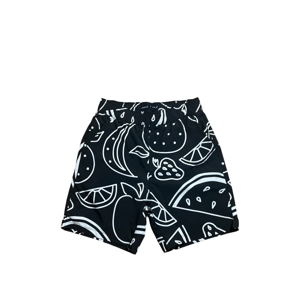 Edgar + Ash Mens  Trunks Fruit Print Mesh Lined Small Black White